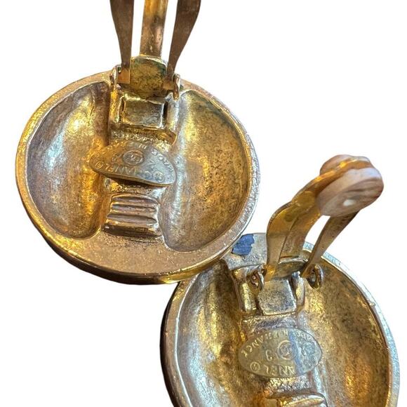 CHANEL Vintage 1988 CC Logos Button Motif Bijou Stone Earrings Clip-On 23 - Picture 5 of 7